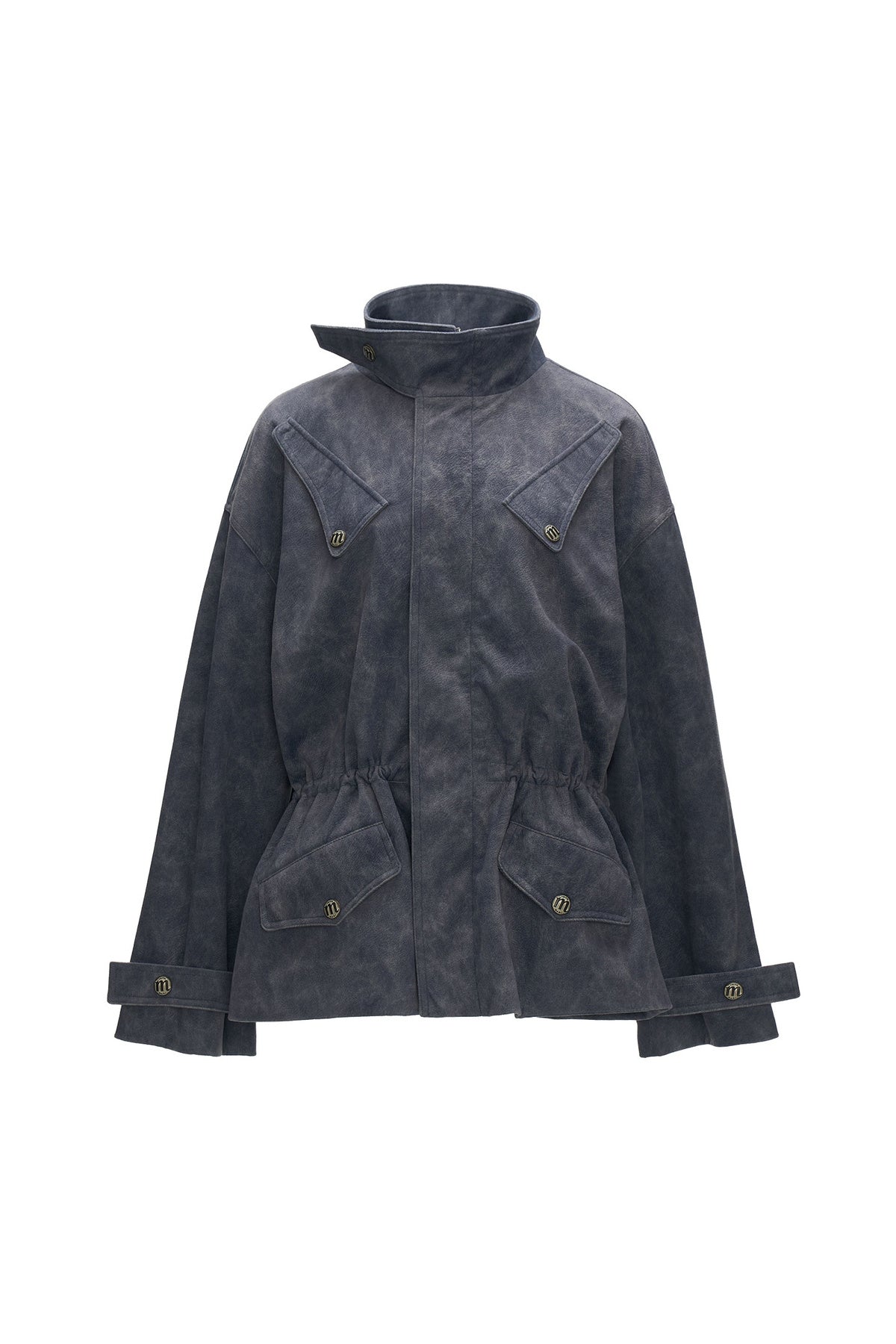 Giacca a righe in finta pelle scamosciata con coulisse