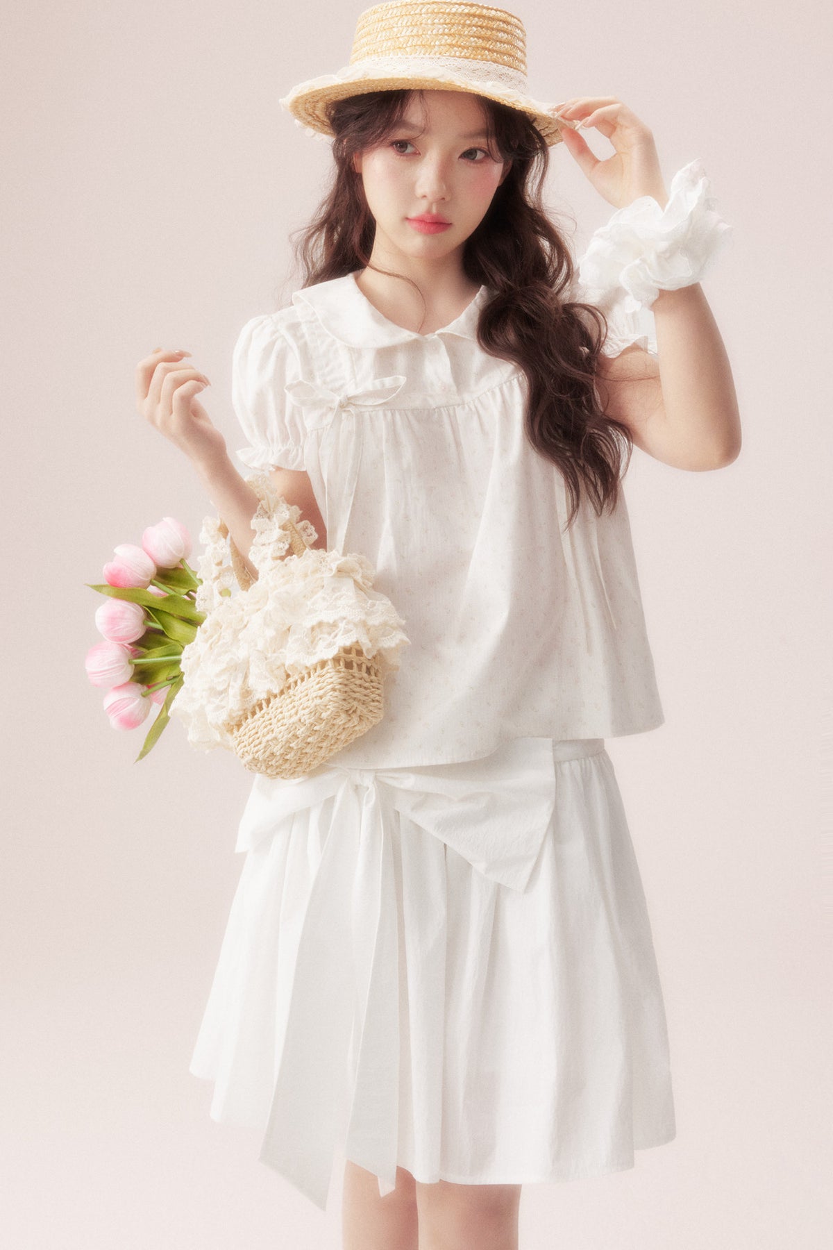 Floral Shirt and Bow Skirt Set-Up