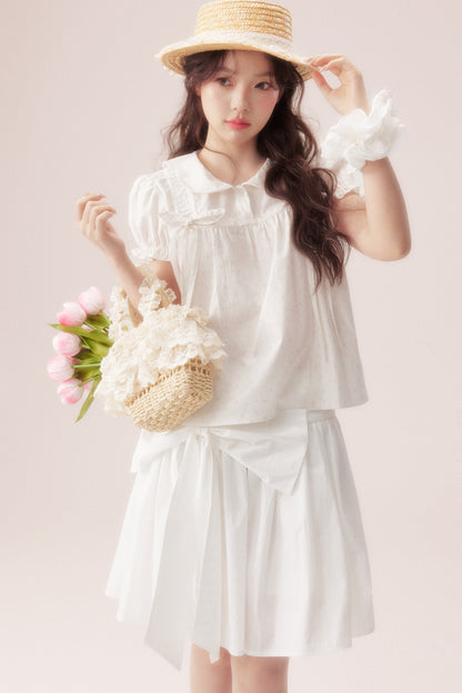 Floral Shirt and Bow Skirt Set-Up