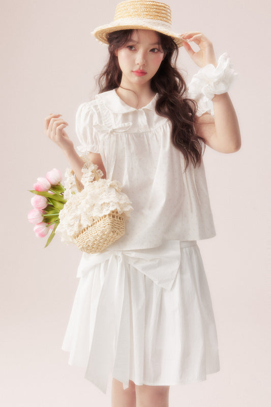 Floral Shirt and Bow Skirt Set-Up