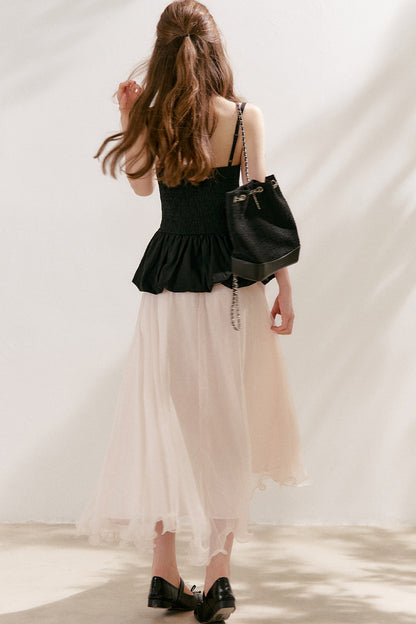 Tencel Linen Cotton Peplum Bow Camisole Top