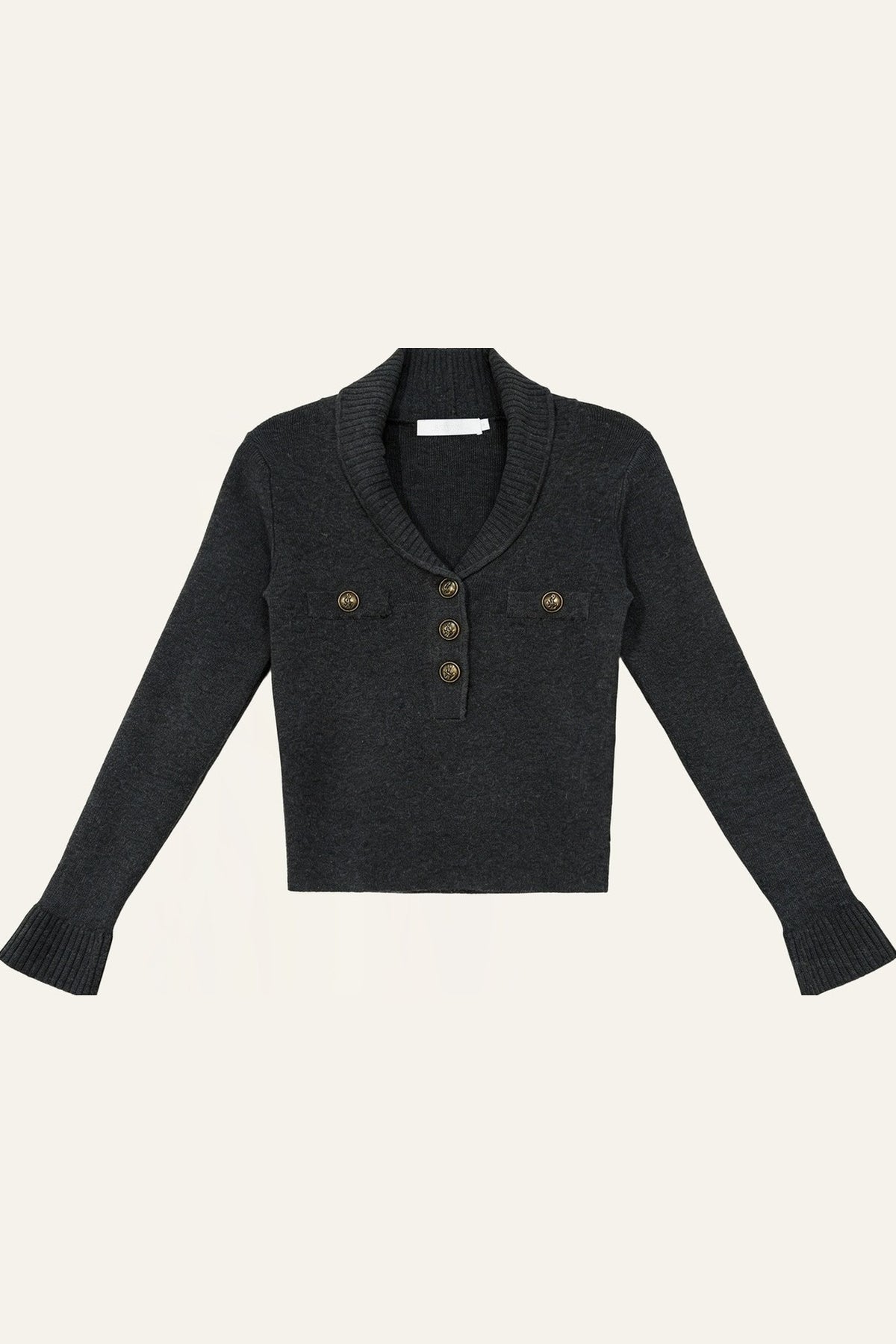 Half-Button Shawl Collar Wool-Blend Knit Sweater