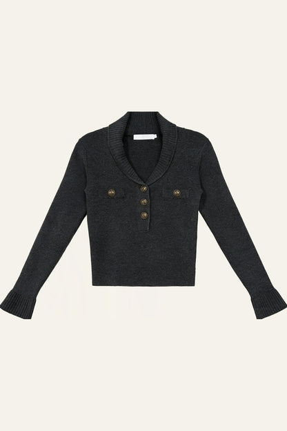 Half-Button Shawl Collar Wool-Blend Knit Sweater