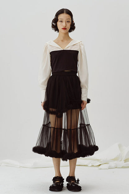 Black and White Color-Block Blouse