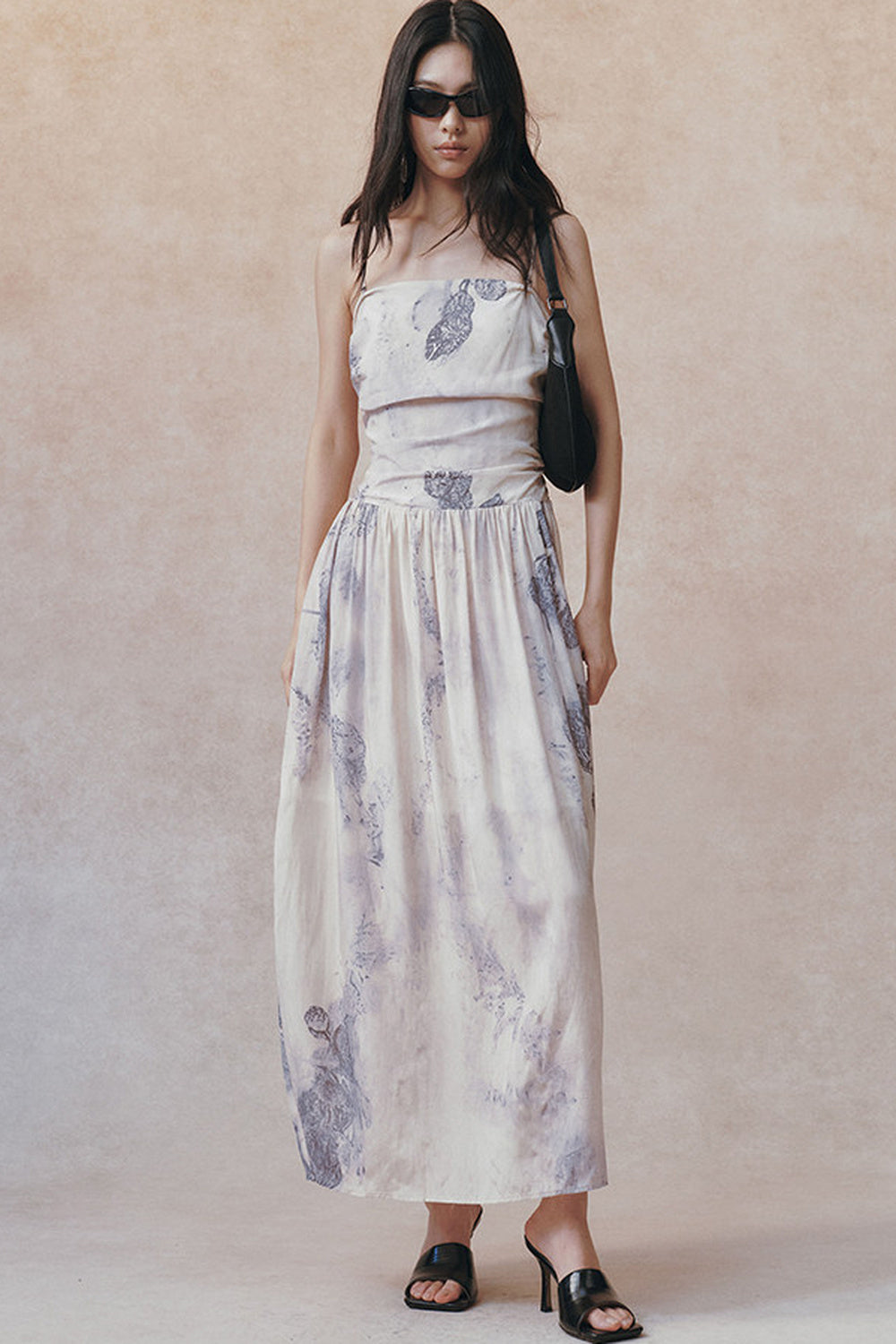 Ink Wash Plant Print Ribbon Dress