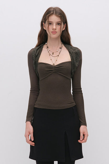 Layered-Look Slit Skirt-Style Flared Pants