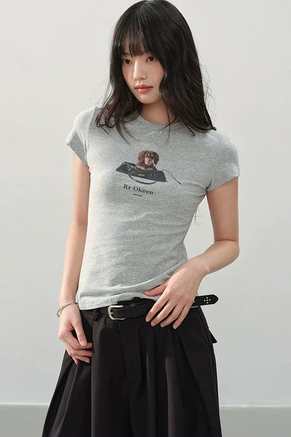 Dog Print Slim Top