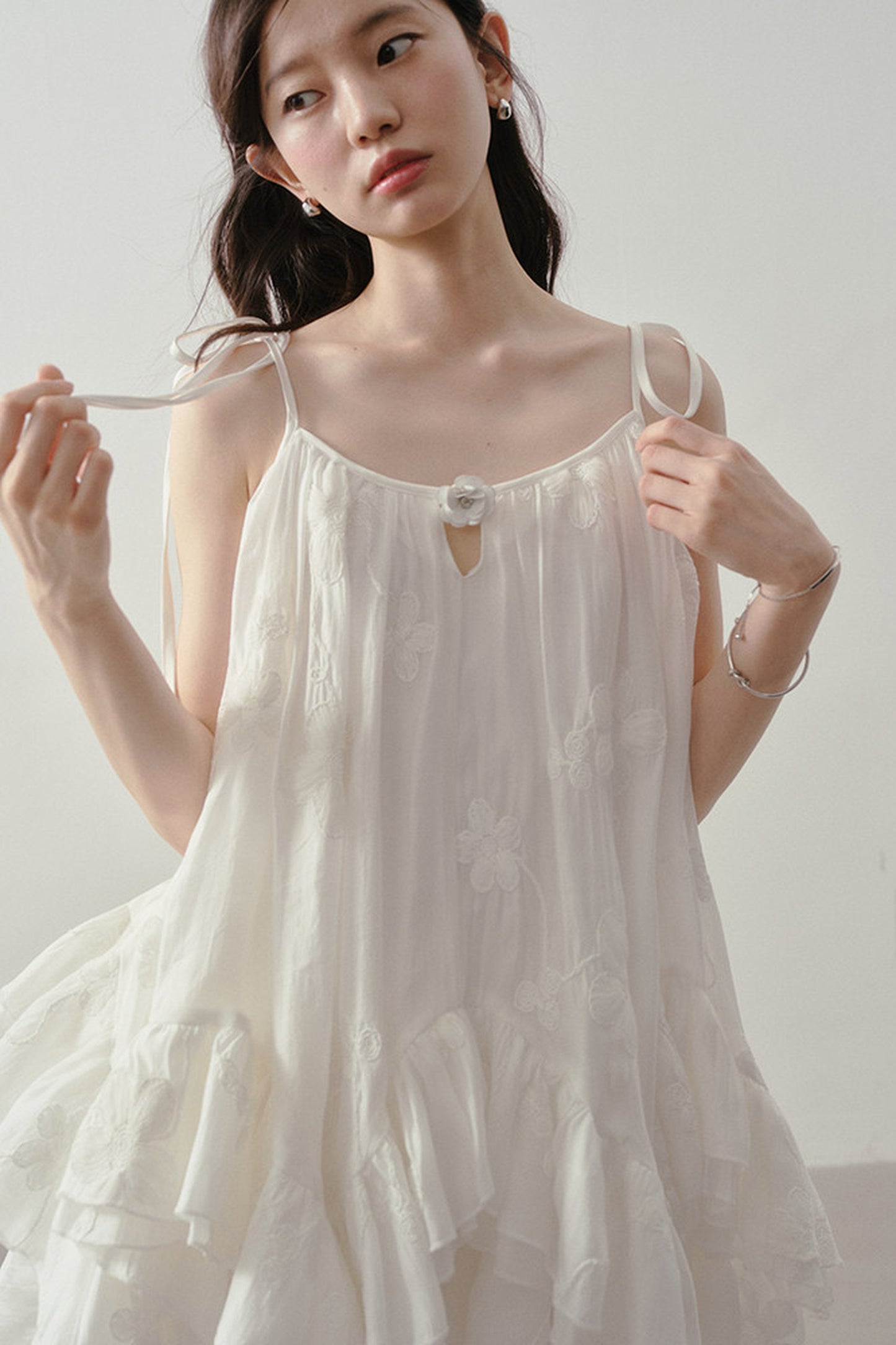 Layered Ruffle Embroidered Camisole Skirt Set