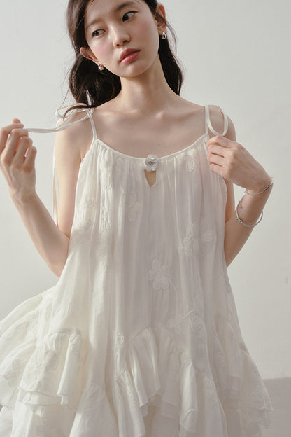 Layered Ruffle Embroidered Camisole Skirt Set