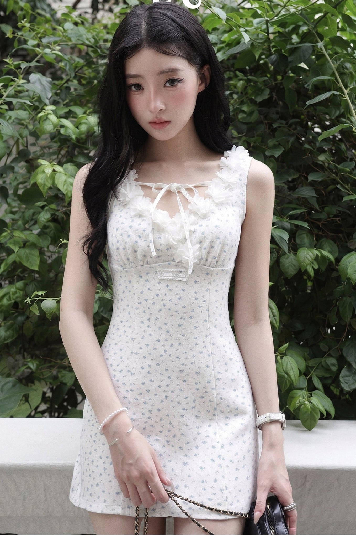 Blue Floral Bow Dress