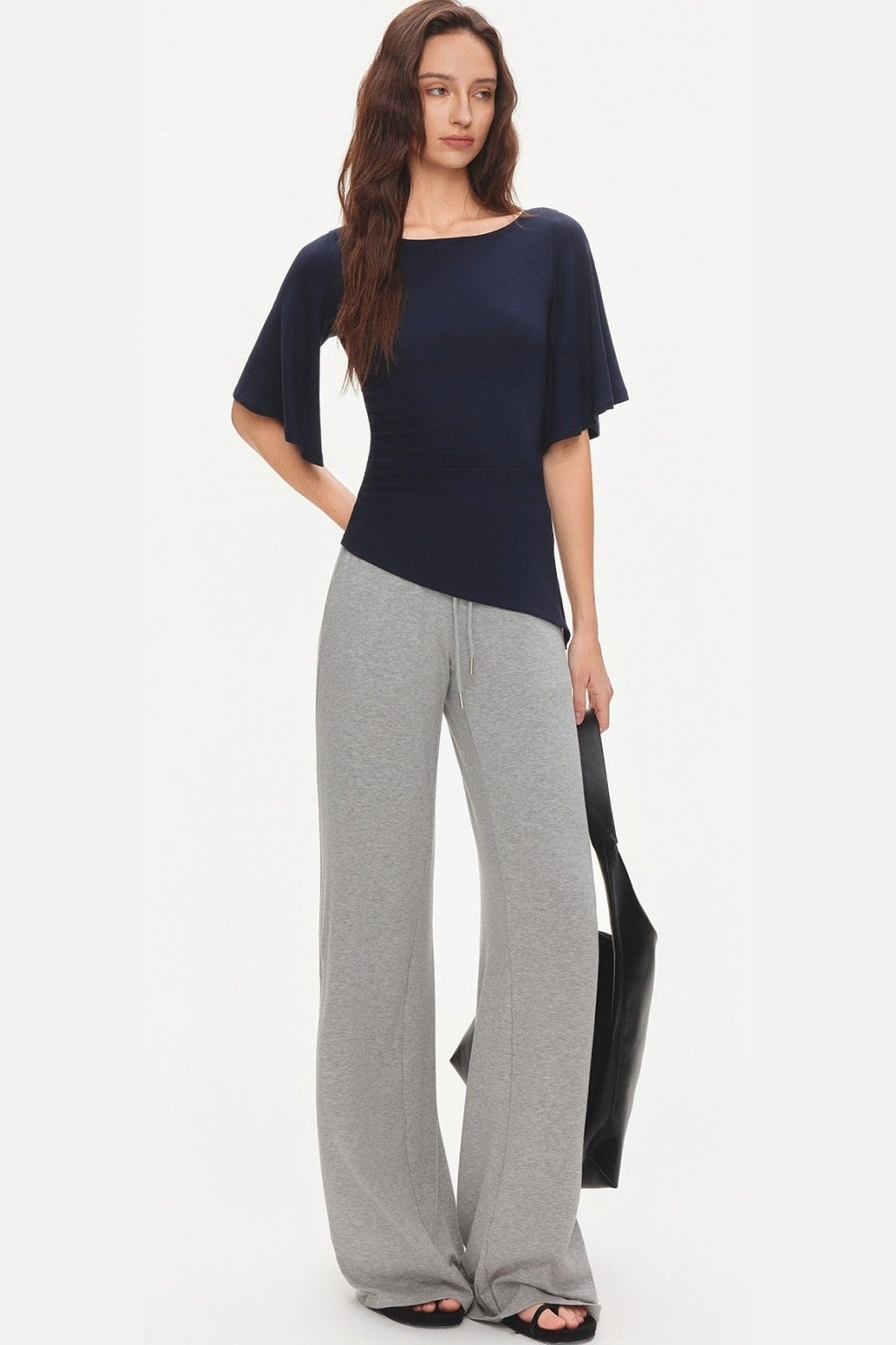 Ruched Modal Cotton Top and Wide-Leg Pants Set-Up