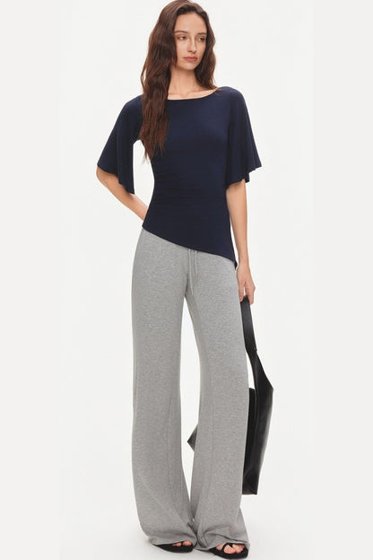 Ruched Modal Cotton Top and Wide-Leg Pants Set-Up