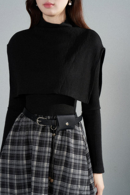 Black High-Neck Long-Sleeve Dress