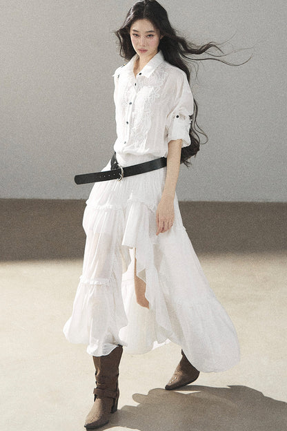 White Lace Shirt Dress