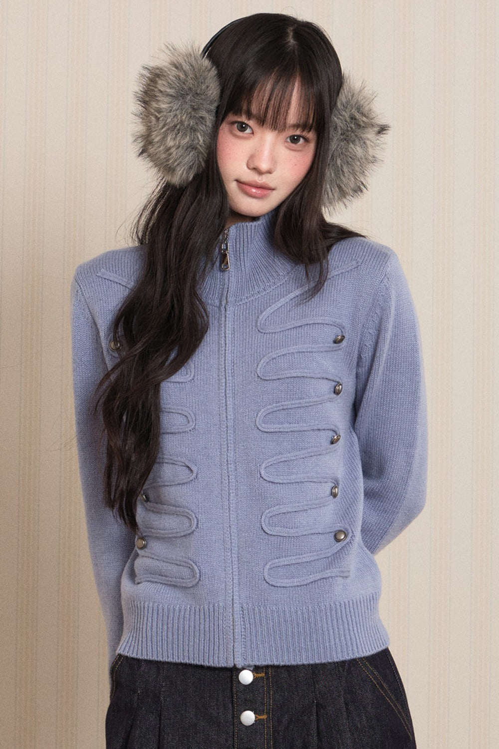 Napoleon Style Zipper Knit Cardigan