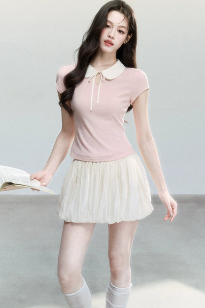 Top a Manica Corta con Collo a Camicia