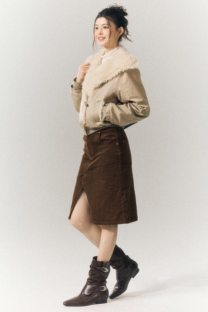Horn Button Short Fur Coat