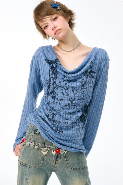 Blusa in maglia con graffiti di conigli