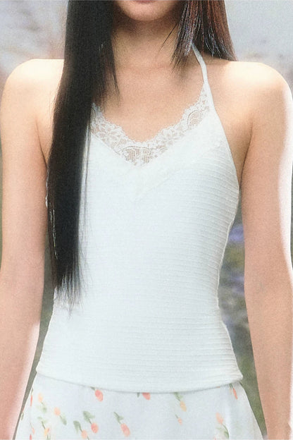레이스 홀터 캐미솔 셋업