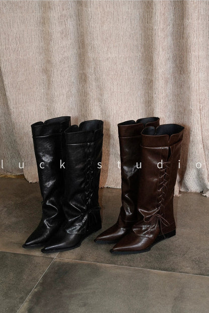 Lace-Up Pointed-Toe Knight Boots