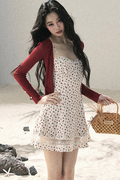 One-Shoulder Rose Lace Dress Set-Up