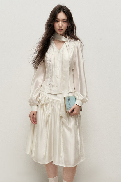 Lyocell V-Neck Shirt and Skirt Set-Up