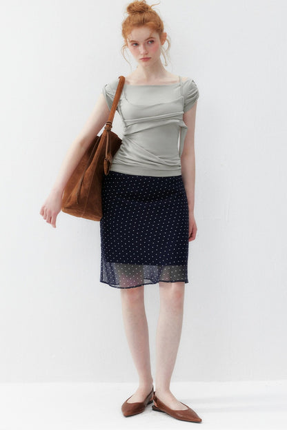 Navy Polka Dot Double-Layer A-Line Mesh Skirt