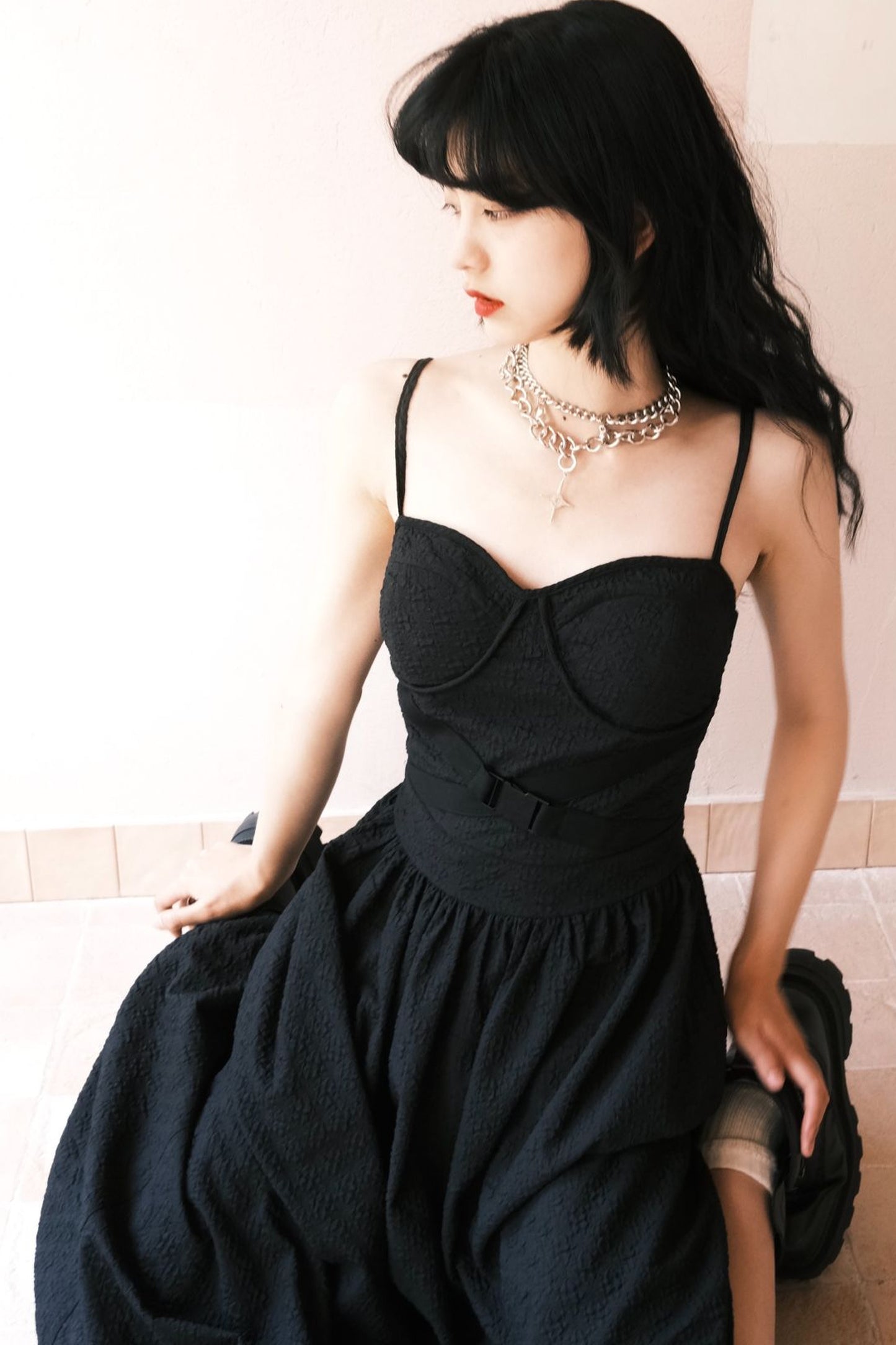 Elegant Jacquard Strap Dress