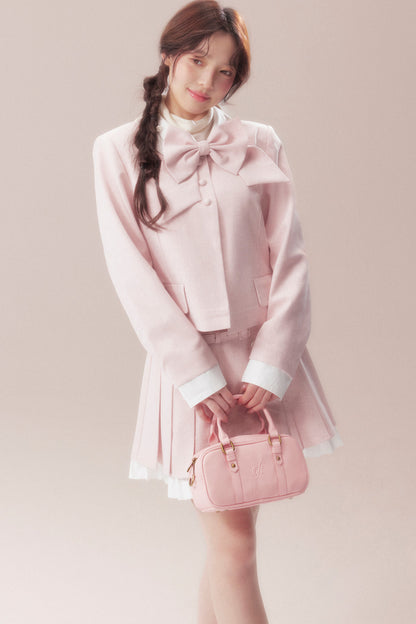 Bowknot Jacket and A-Line Pleated Skirt