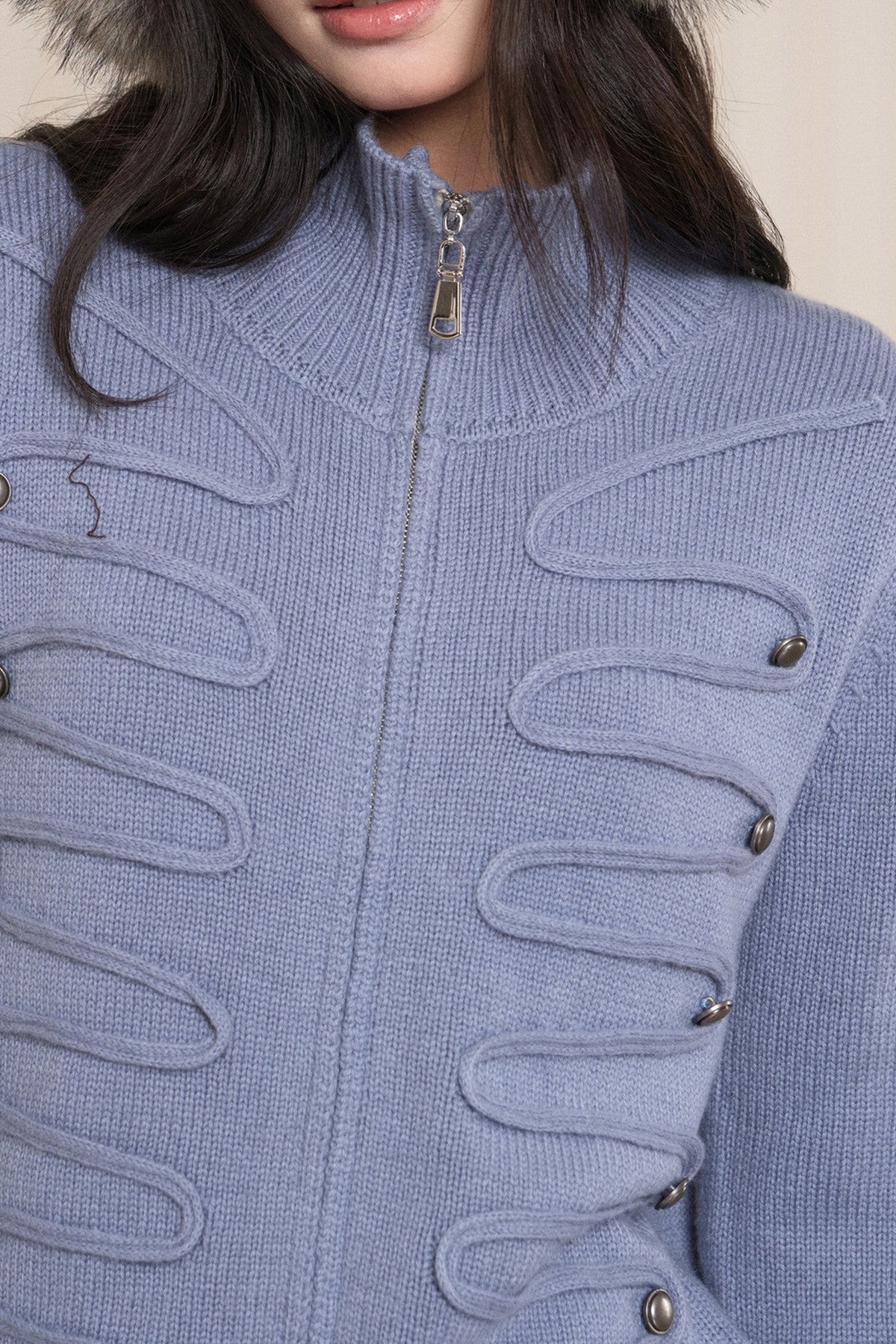 Napoleon Style Zipper Knit Cardigan