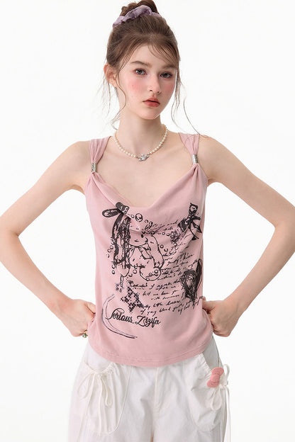 Retro Atmosphere Swing-Neck Camisole