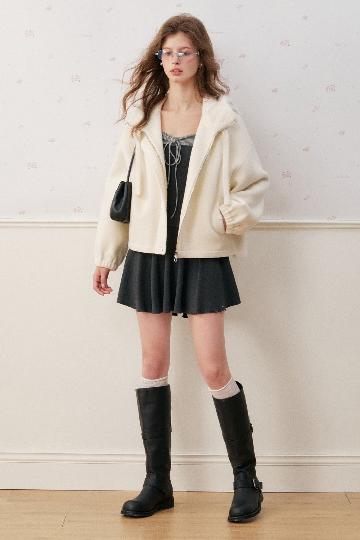 Double-Sided Wool Patchwork Hooded Coat