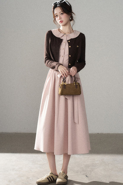 Collar Knitted Overlay Long Dress