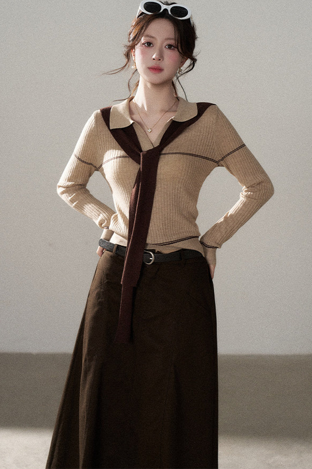 Pullover Shawl Knit Top and Skirt Set-Up