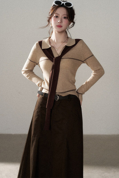 Pullover Shawl Knit Top and Skirt Set-Up