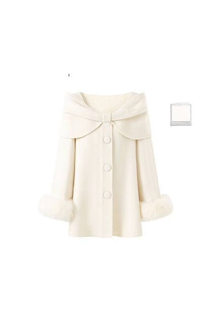 Shawl Lapel Wool Fox Fur Coat