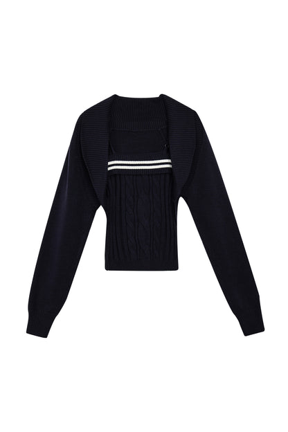 Striped Knit Camisole and Long-Sleeved Cardigan Set-Up