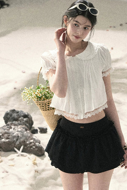 French Style Lace Puff Sleeve Blouse