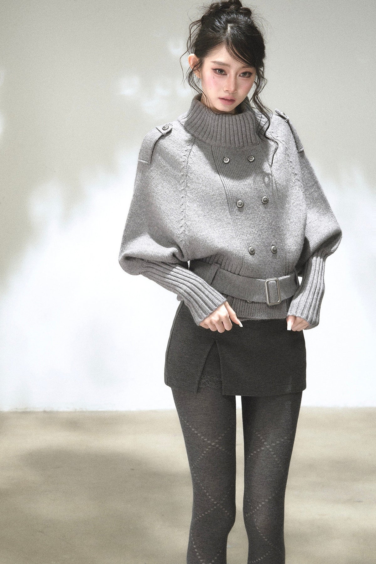 Capejacke mit vertikalem Rippstrick und Fledermausärmeln