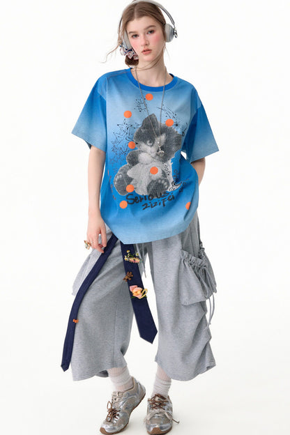 Gray Drawstring Pocket Wide Leg Sweatpants