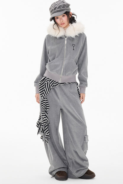 Detachable Fur Hood Jacket and Pants Set-Up