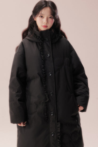 Cloud Pattern Quilted Long Down Jacket