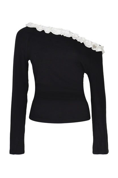 Ensemble haut de base à col fleuri et épaule asymétrique