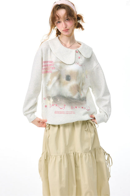 Sudadera con estampado de conejo y cuello Peter Pan