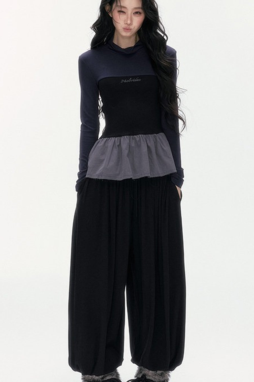 Tencel Wool Layered-Look Top and Lantern Pants Set-Up