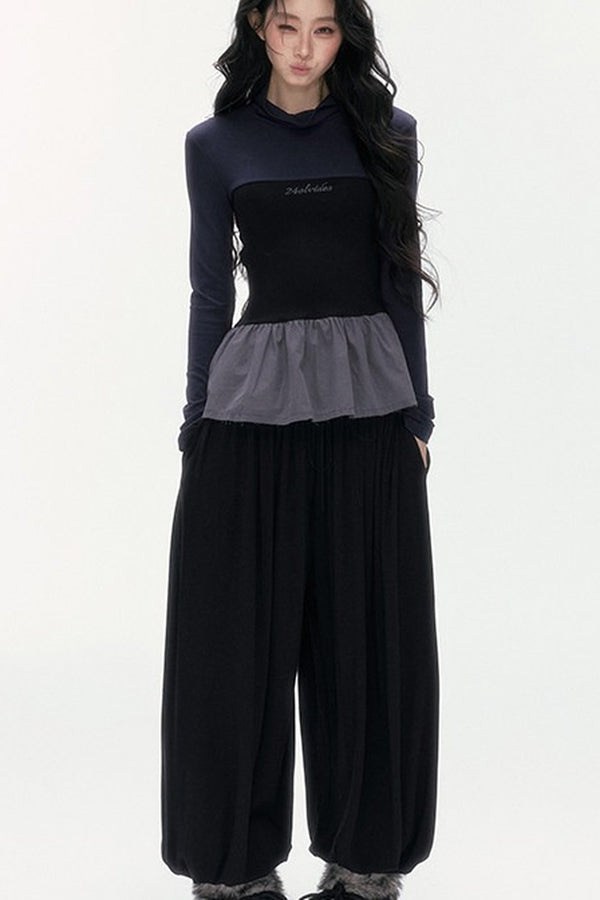 Tencel Wool Layered-Look Top and Lantern Pants Set-Up