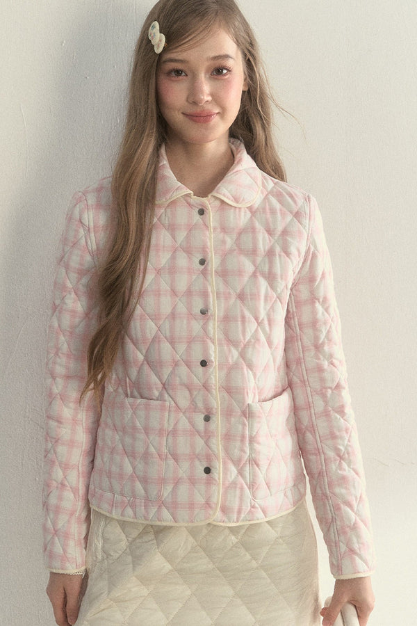 Cream Quilted Doll Collar Top and Skirt Set-Up