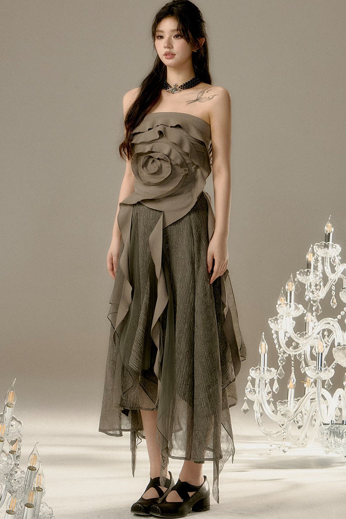 Drapey A-Line Midi Skirt