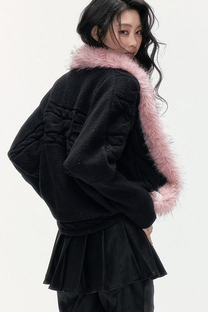 Detachable Fur Collar Batwing Knit Cardigan