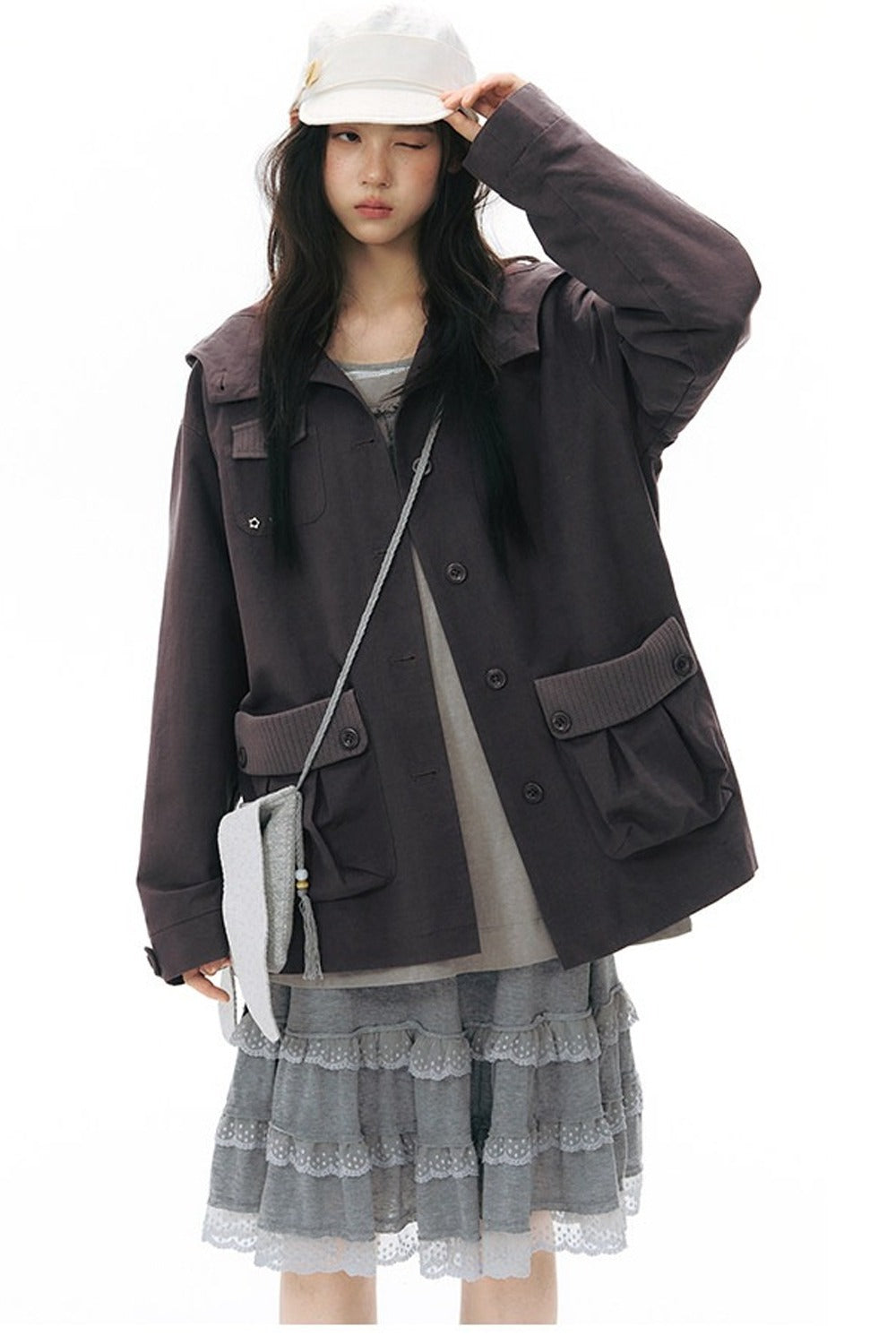 Workwear-Jacke mit Kapuze und Patchwork